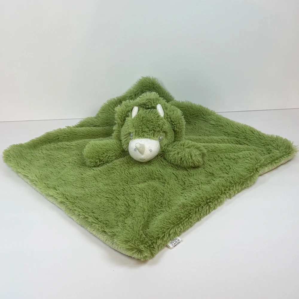 Oobles Security Blanket Green Triceratops Dinosaur Plush Shaggy Faux Fur Lovey